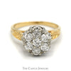 1cttw 7 Round Diamond Cluster Ring with Leaf Designed Sides in 14k Yellow Gold - Thumbnail 1