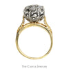 1cttw 7 Round Diamond Cluster Ring with Leaf Designed Sides in 14k Yellow Gold - Thumbnail 2