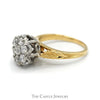 1cttw 7 Round Diamond Cluster Ring with Leaf Designed Sides in 14k Yellow Gold - Thumbnail 3