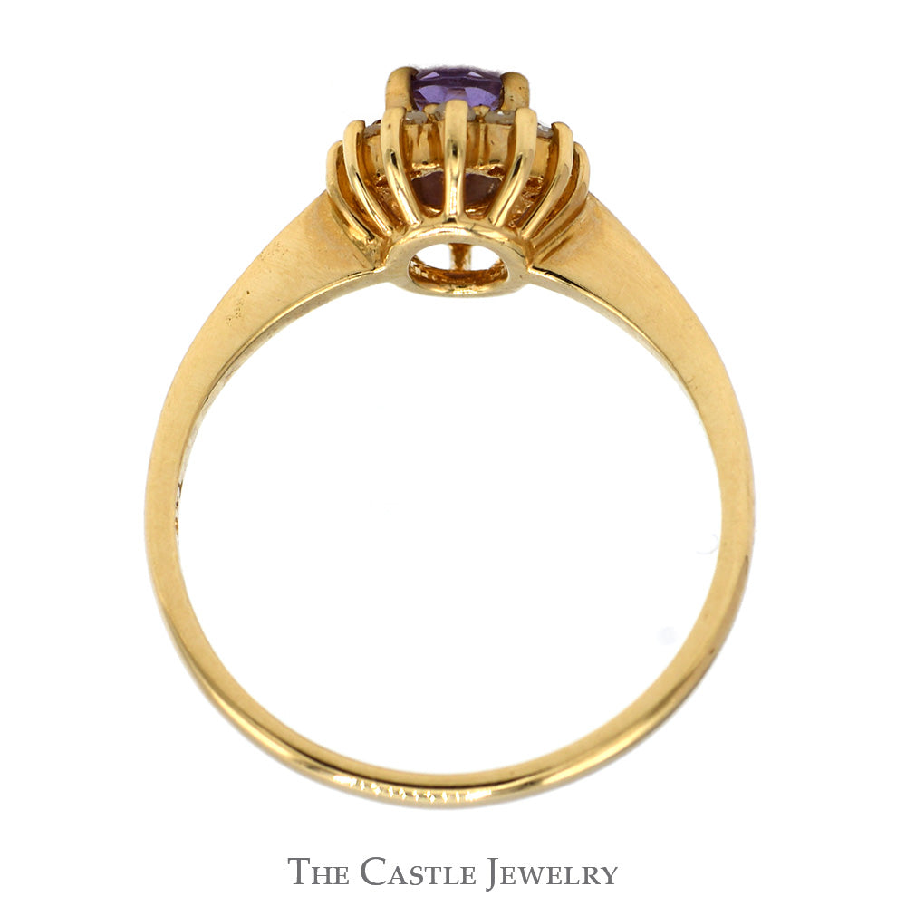 Oval Amethyst Ring with Diamond Halo in 14k Yellow Gold