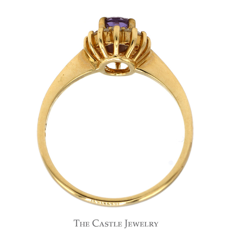 Oval Amethyst Ring with Diamond Halo in 14k Yellow Gold