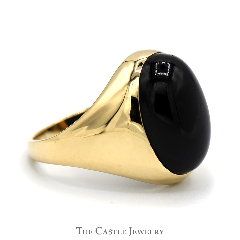 Oval Cabochon Black Onyx Dome Ring in 14k Yellow Gold