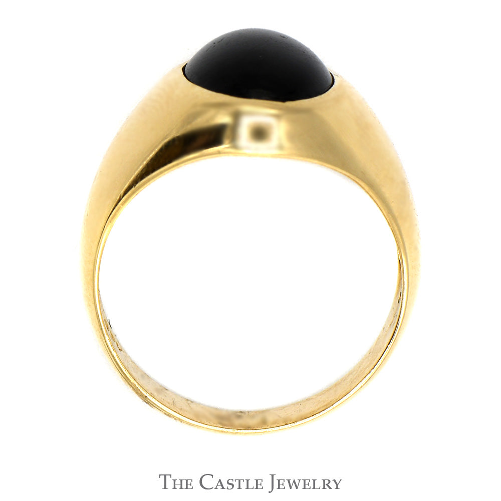 Oval Cabochon Black Onyx Dome Ring in Polished 14k Yellow Gold