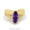 Marquise Amethyst Ring in V Shaped Concave Design 10k Yellow Gold Band - Thumbnail 1