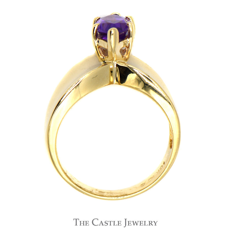 Marquise Amethyst Ring in V Shaped Concave Design 10k Yellow Gold Band