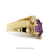 Marquise Amethyst Ring in V Shaped Concave Design 10k Yellow Gold Band - Thumbnail 3