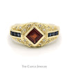 Square Garnet and Round Sapphire Ring with Diamond Accents in 14k Yellow Gold - Thumbnail 1