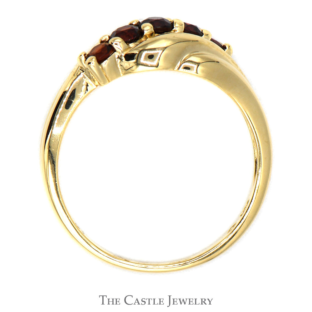 Diagonally Set Garnet Ring in 14k Yellow Gold Bypass Design