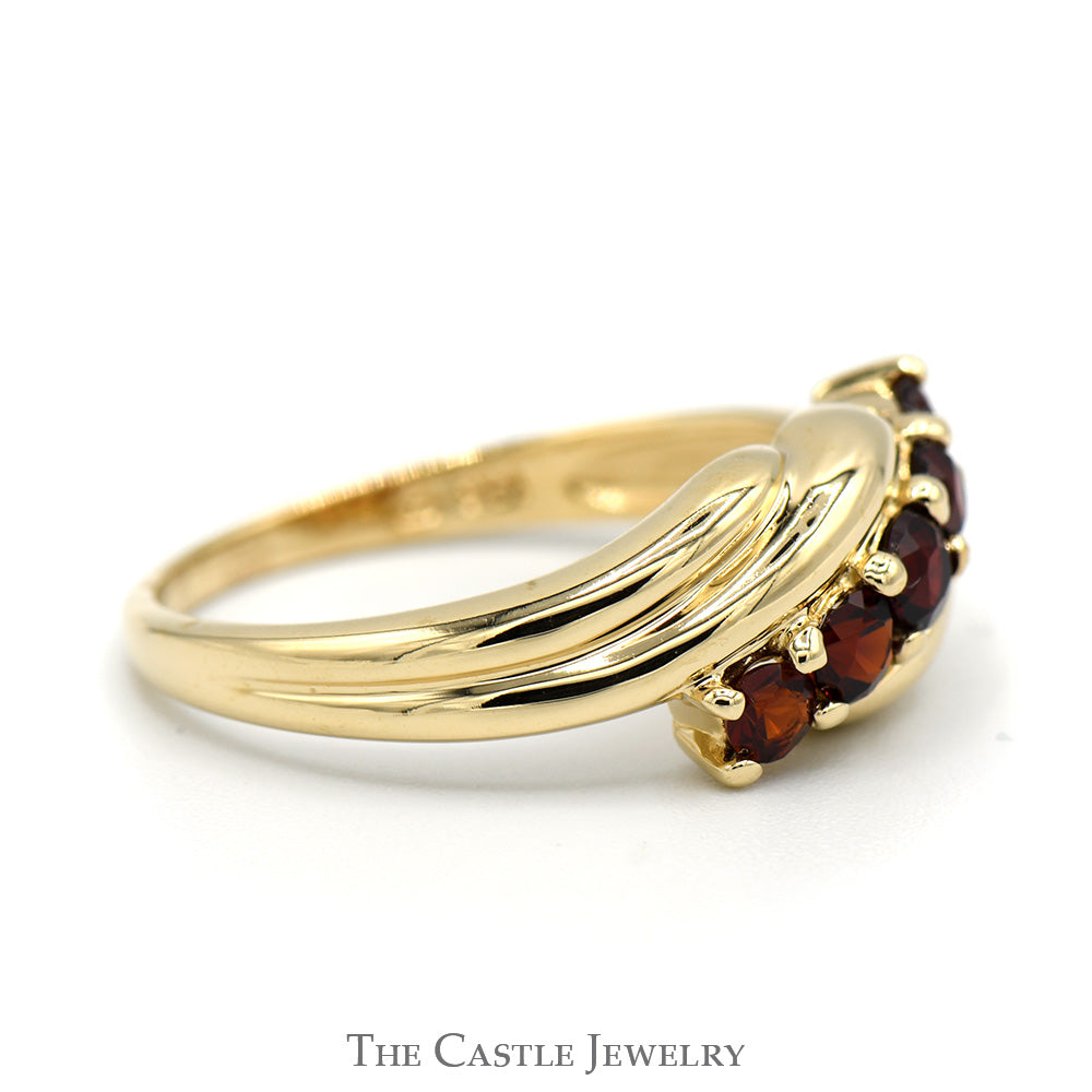 Diagonally Set Garnet Ring in 14k Yellow Gold Bypass Design