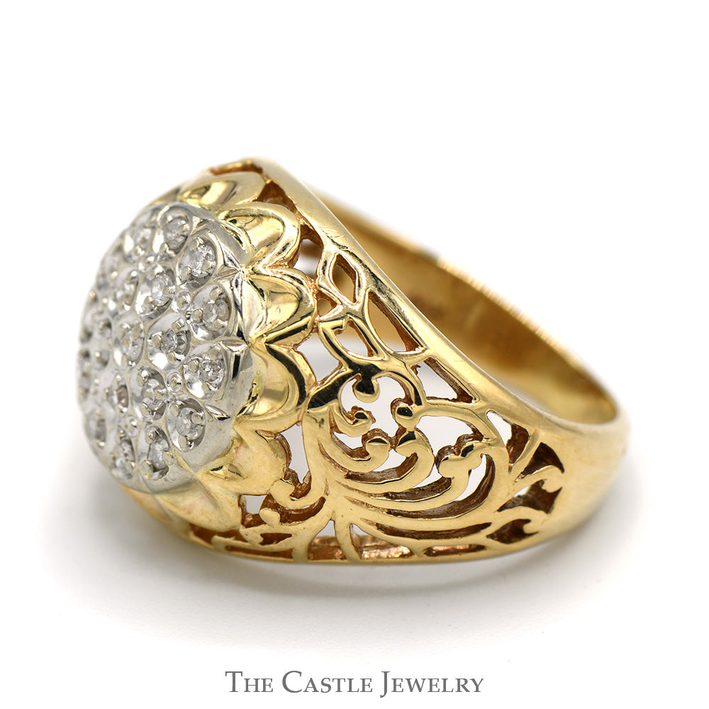 1/4cttw Diamond Kentucky Cluster Ring with Filigree Sides in 10k Yello ...