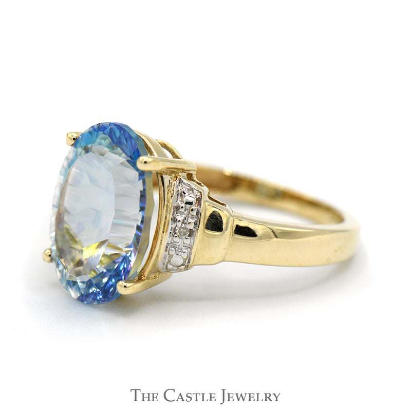 Oval Topaz Ring with Illusion Set Diamond Accents in 10k Yellow Gold