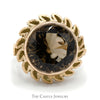 Round Smokey Quartz Ring with Leaf Designed Open Bezel in 14k Yellow Gold - Thumbnail 1