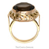 Round Smokey Quartz Ring with Leaf Designed Open Bezel in 14k Yellow Gold - Thumbnail 2