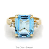 Emerald Cut Blue Topaz Ring with Round Diamond Accents in 14k Yellow Gold - Thumbnail 1