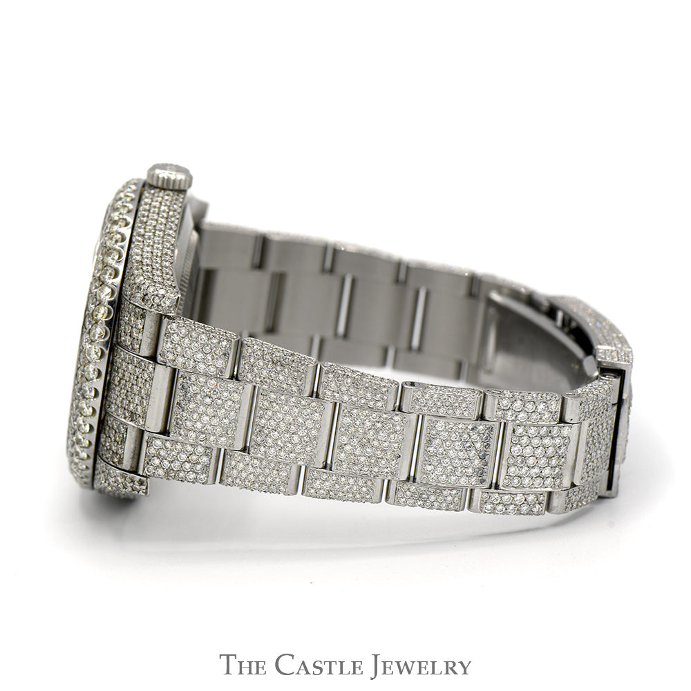 Iced Out Diamond Rolex Datejust 116334 41mm Watch with Diamond Oyster Bracelet, Bezel, Case & Arabic Dial