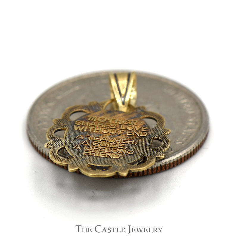 Mother & Child Pendant with Scroll Style Bezel in 14k Yellow Gold