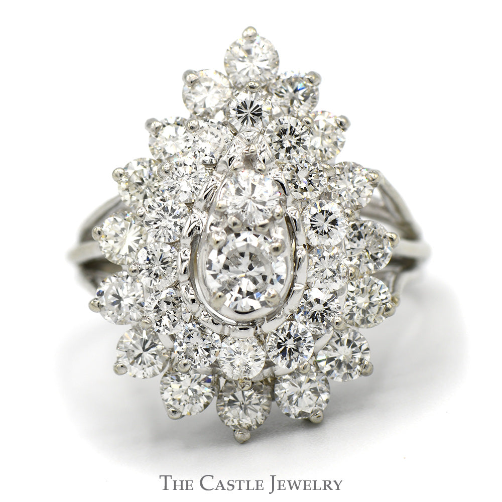 Pear Shaped 3cttw Diamond Cluster Ring with Split Shank Sides in 14k White Gold