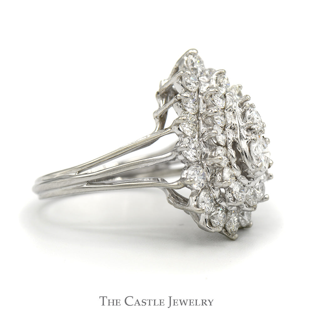 Pear Shaped 3cttw Diamond Cluster Ring with Split Shank Sides in 14k White Gold