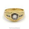Men's Diamond Ring in Hexagonal Setting with Diamond Accents in 14k Yellow Gold - Thumbnail 1