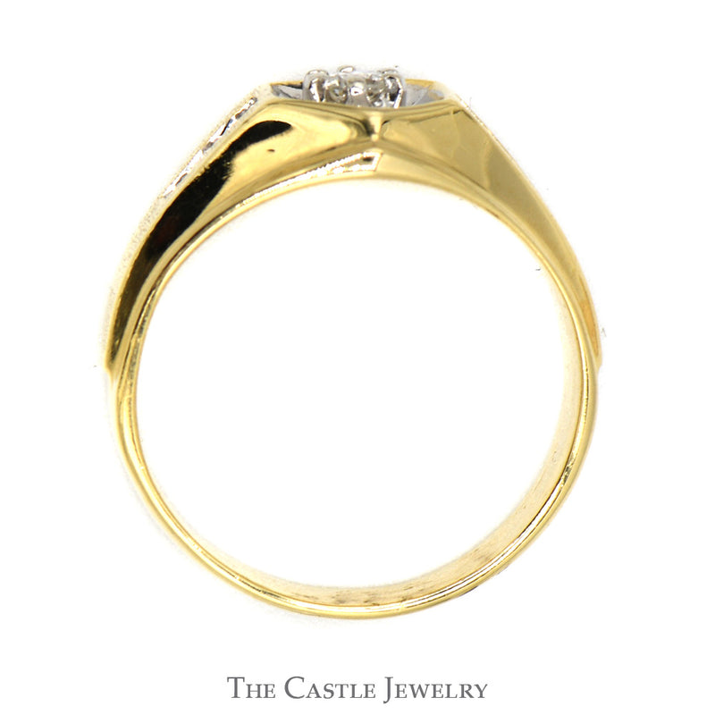 Men's Diamond Ring in Hexagonal Setting with Diamond Accents in 14k Yellow Gold