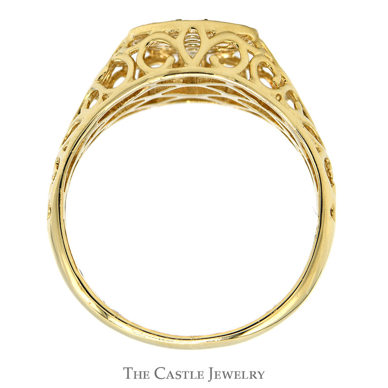 1/2cttw Diamond Kentucky Cluster Ring with Open Filigree Sides in 10k Yellow Gold