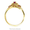 Ruby & Diamond Cluster Ring with Split Shank Ornate Sides in 14k Yellow Gold - Thumbnail 2