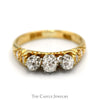 3 Stone Old Mine Cut Diamond Ring with Diamond Accented Sides in 10k Yellow Gold - Thumbnail 1