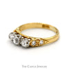 3 Stone Old Mine Cut Diamond Ring with Diamond Accented Sides in 10k Yellow Gold - Thumbnail 3