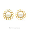 Mabe Pearl Earrings with Open Scalloped Bezels in 14k Yellow Gold Butterfly Pushbacks - Thumbnail 1