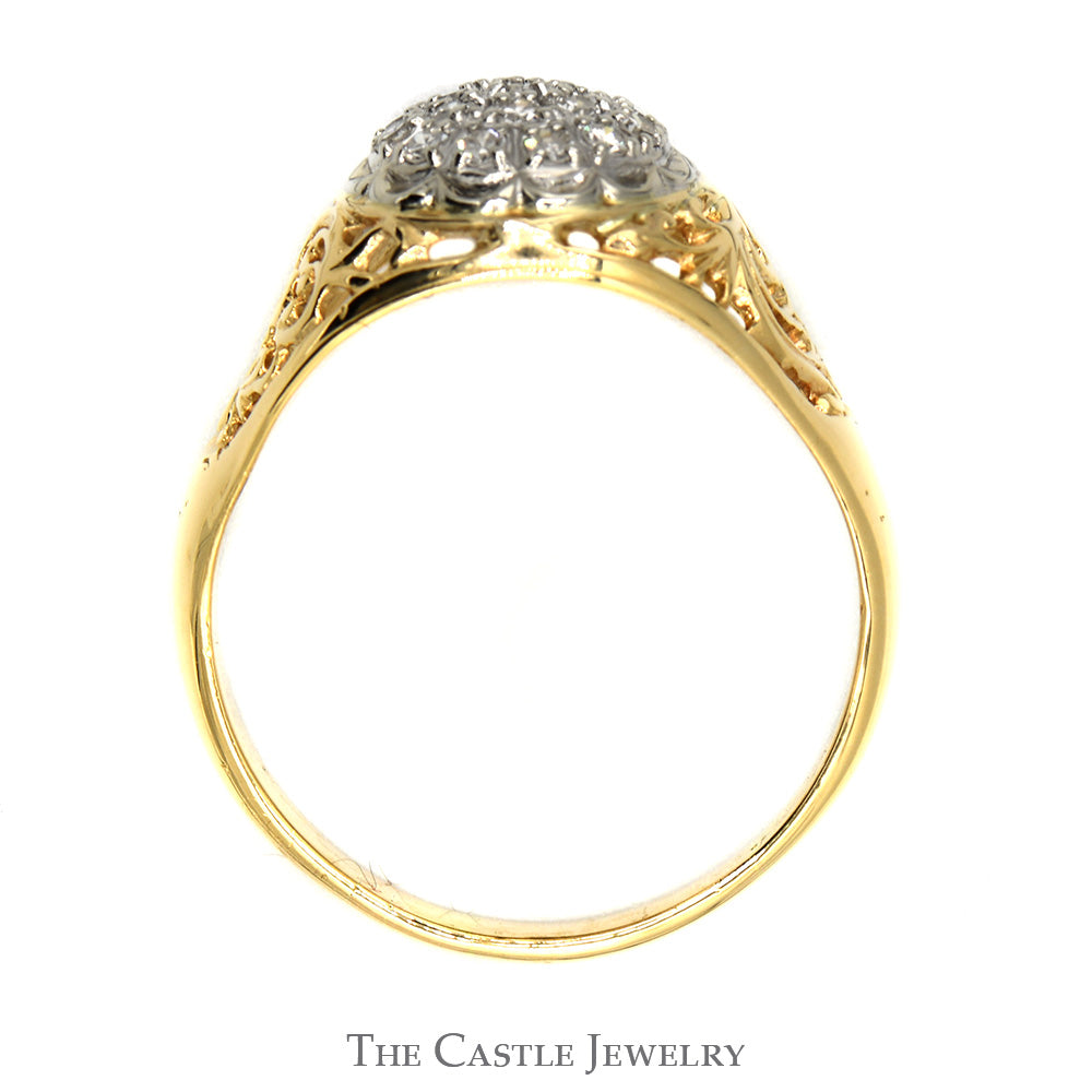 1/2cttw Diamond Kentucky Cluster Ring with Open Filigree Sides in 10k Yellow Gold