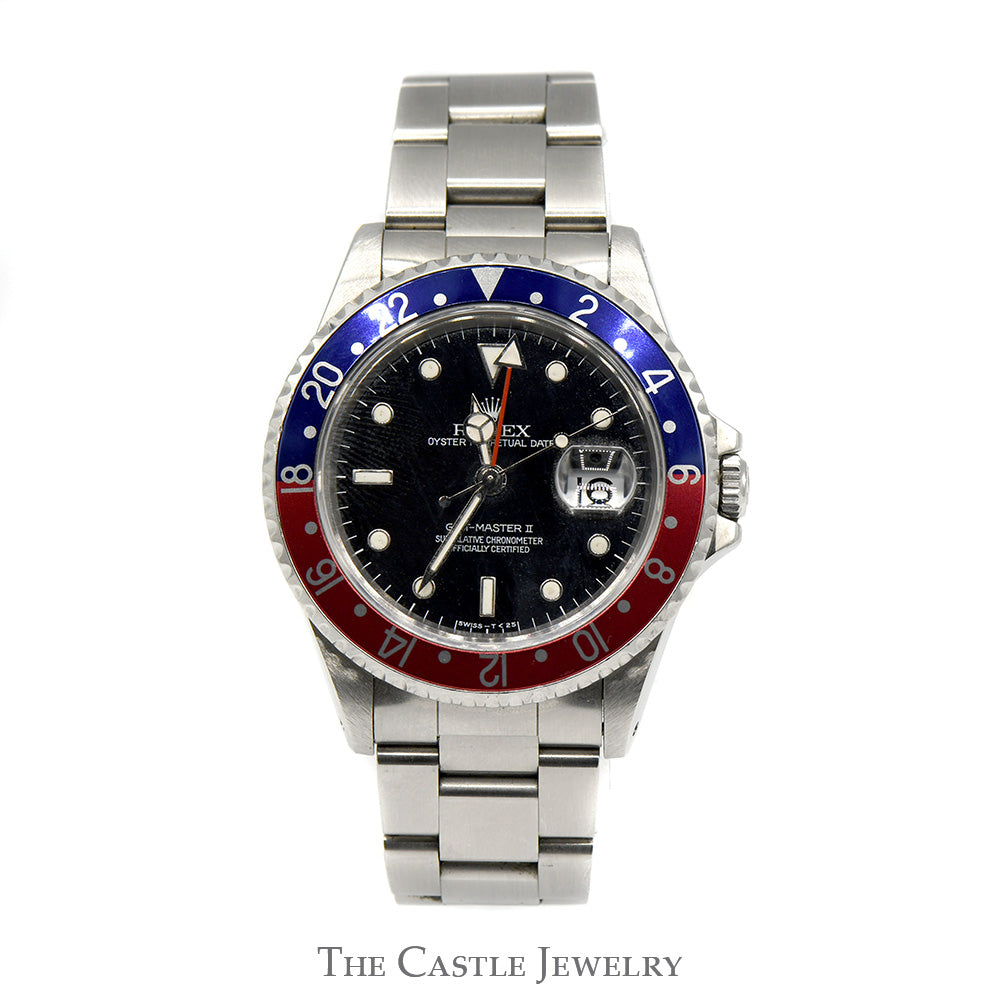 Rolex GMT Master 2 16710 with Pepsi Bezel & Black Dial in Stainless Steel Oyster Bracelet
