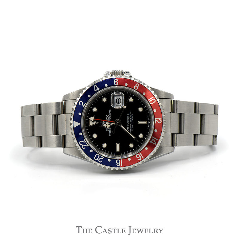 Rolex GMT Master 2 16710 with Pepsi Bezel & Black Dial in Stainless Steel Oyster Bracelet