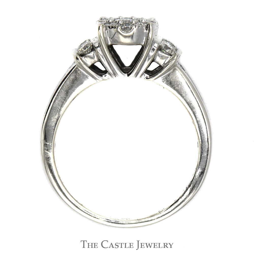 1cttw Diamond Cluster Engagement Ring with Channel Set Accents in 14k White Gold