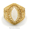 Marquise Cut Opal Dome Ring with Filigree Sides in 10k Yellow Gold - Thumbnail 1