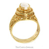 Marquise Cut Opal Dome Ring with Filigree Sides in 10k Yellow Gold - Thumbnail 2