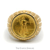 Liberty Coin Ring in Grooved Designed Mounting in 14k Yellow Gold - Thumbnail 1