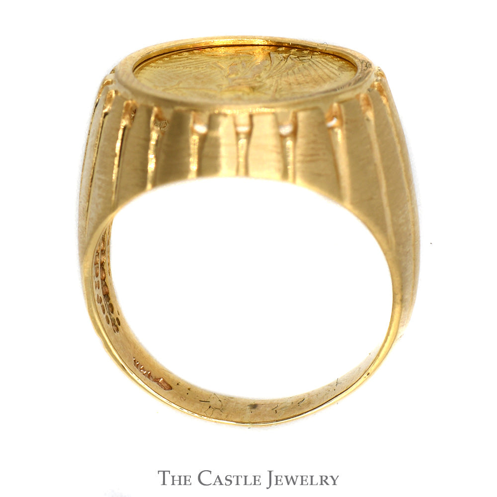 Liberty Coin Ring in Grooved Designed Mounting in 14k Yellow Gold