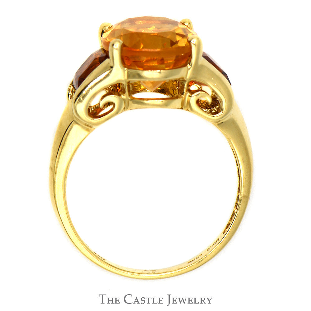 Oval Citrine Ring with Square Garnet Accents in 14k Yellow Gold