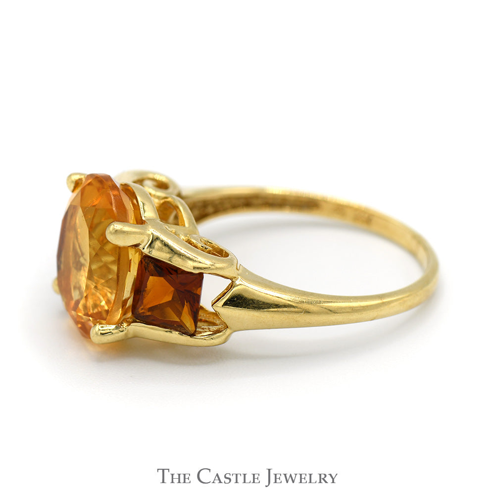Oval Citrine Ring with Square Garnet Accents in 14k Yellow Gold