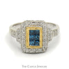 Invisiset Blue Diamond Cluster Ring with Diamond Halo and Accents in 14k Two Tone Gold - Thumbnail 1