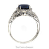 Round Created Sapphire Ring with White Sapphire Halo and Accents in 14k White Gold - Thumbnail 2