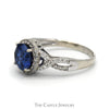 Round Created Sapphire Ring with White Sapphire Halo and Accents in 14k White Gold - Thumbnail 3