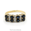 Double Row Oval Sapphire & Round Diamond Cluster Band in 14k Yellow Gold - Thumbnail 1