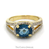 Oval Fantasy Cut Blue Topaz Ring with Diamond Accents in 14k Yellow Gold Split Shank Setting - Thumbnail 1