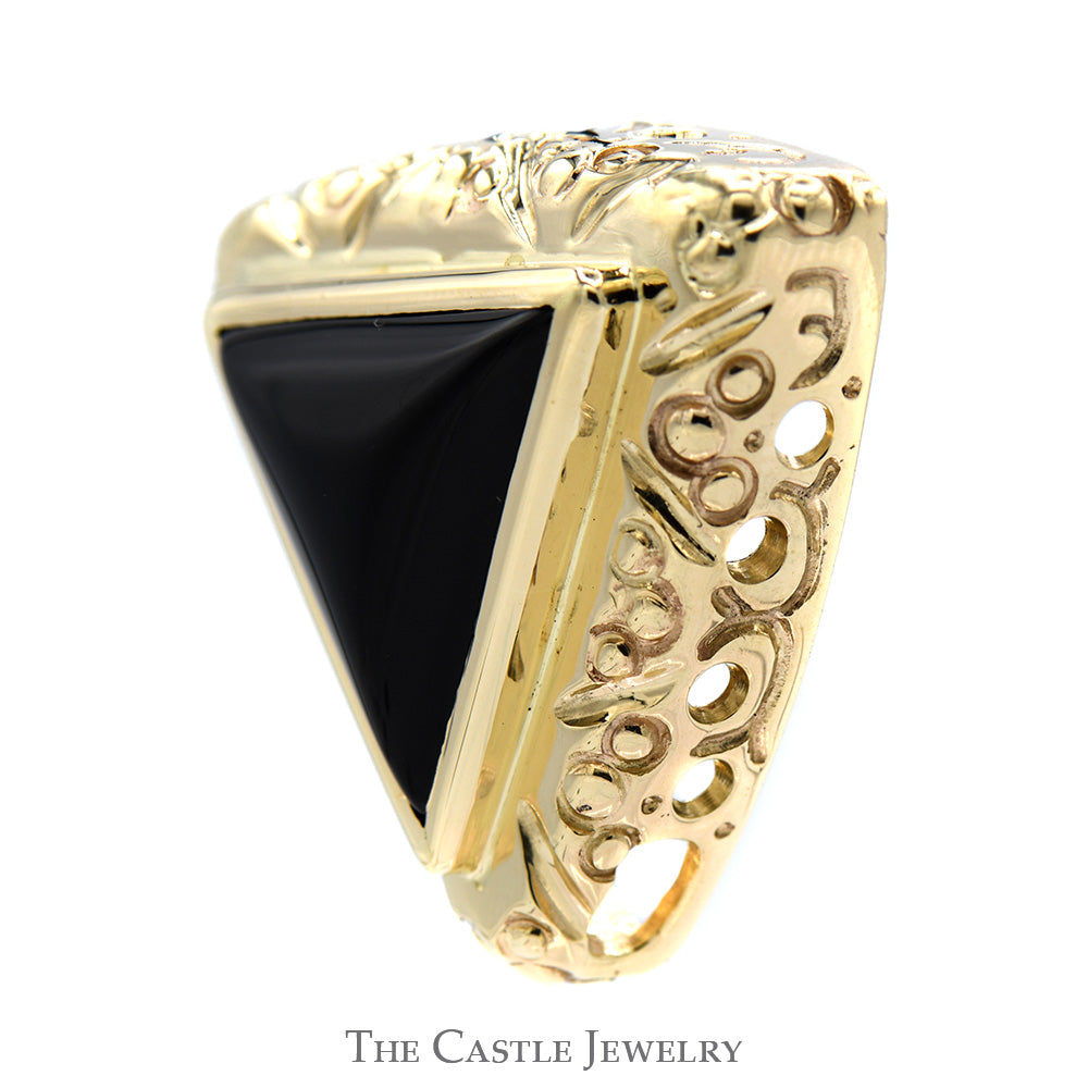 Trillion Cut Black Onyx Slide Pendant with Scroll Design in 10k Yellow Gold