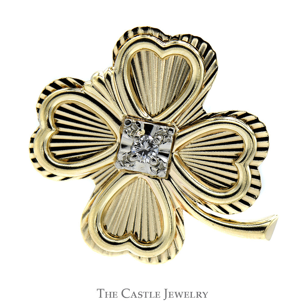 4 Leaf Clover Pin with Diamond Accent in 10k Yellow Gold – The Castle ...