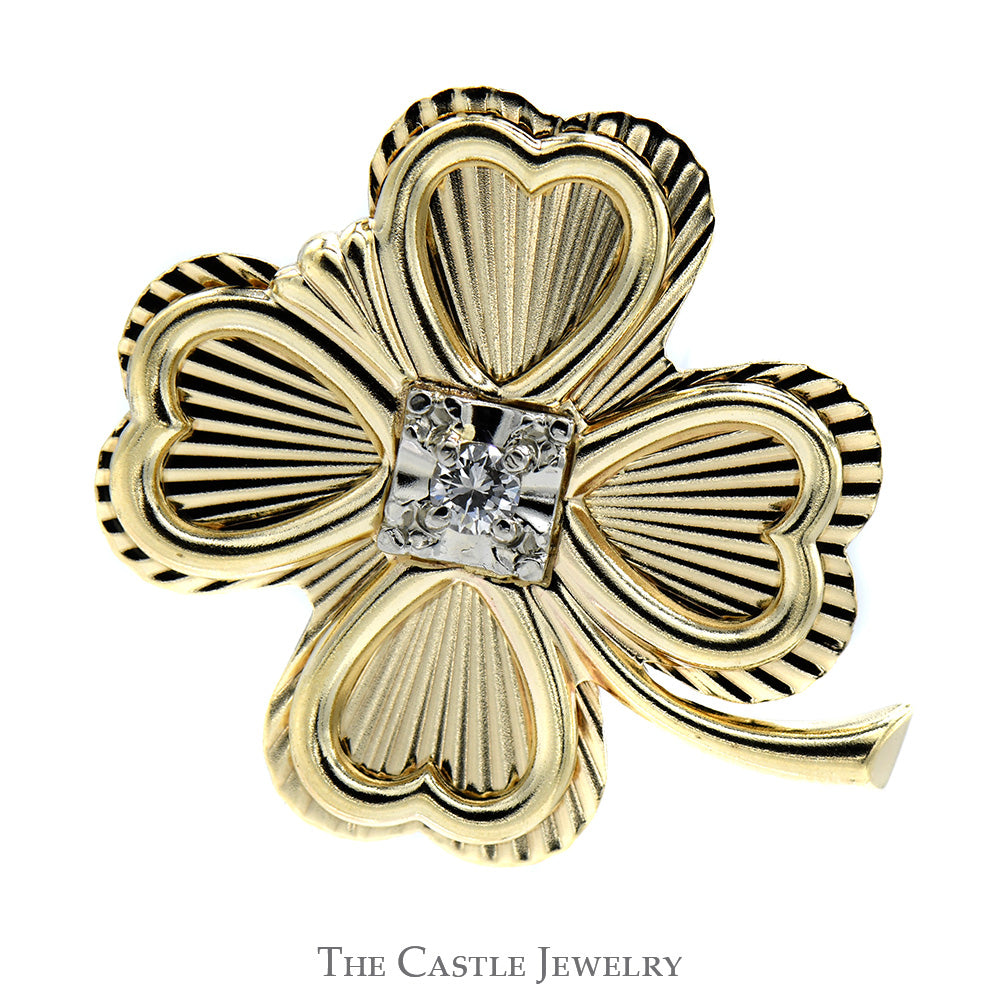 4 Leaf Clover Pin with Diamond Accent in 10k Yellow Gold