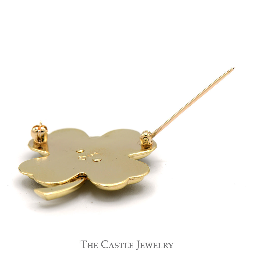 4 Leaf Clover Pin with Diamond Accent in 10k Yellow Gold