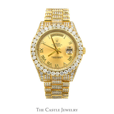 18k Yellow Gold Rolex Presidential Day-Date II 218238 with Gold Roman Numeral Dial, Diamond Bezel, Case & Bracelet