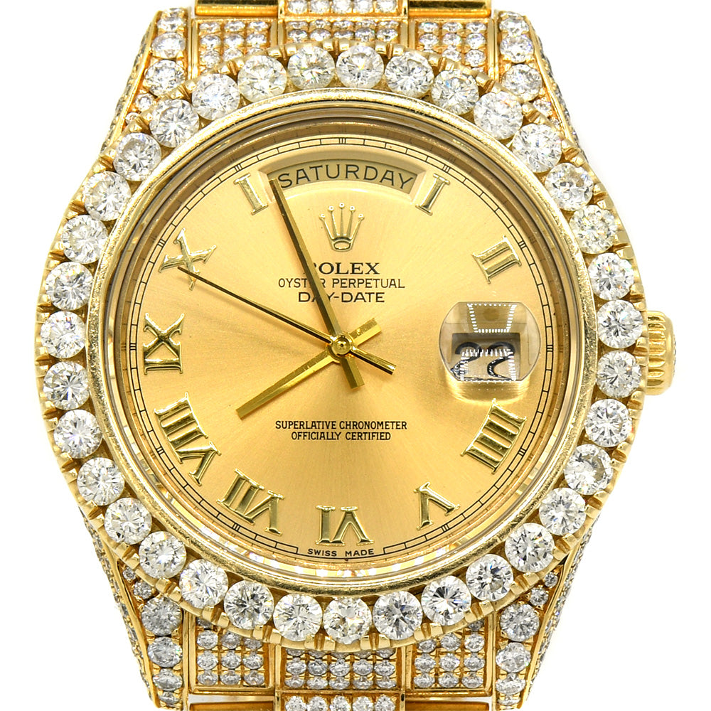 18k Yellow Gold Rolex Presidential Day-Date II 218238 with Gold Roman Numeral Dial, Diamond Bezel, Case & Bracelet